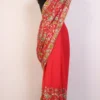 Georgette Red Nargis Saree featuring Multi-color Chinar Aari Work