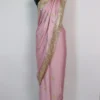 Ruksana's Baby Pink Crepe Saree in Zari Embroidery