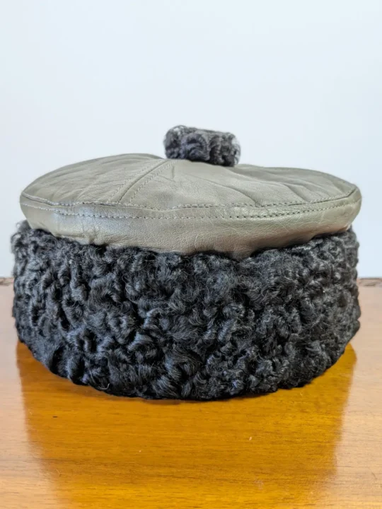 Round Karzai Karakul Fur Cap With Leather Top