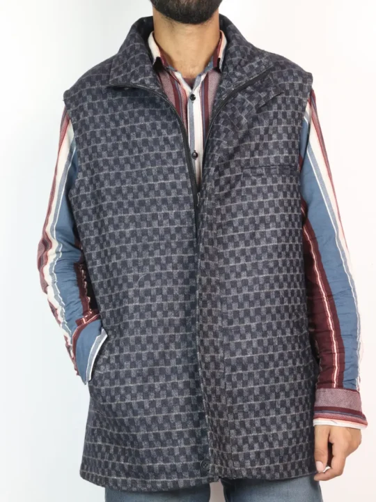Kashmiri Dark Blue Tweed Half Jacket for Men