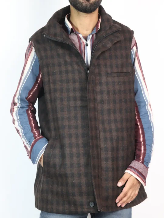 Tweed Kashmiri Dark Brown Half Jacket for Men