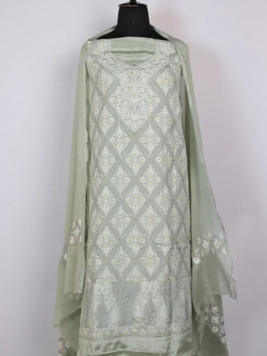 Green Crepe Aari and Zari Embroidery 2pc Suit