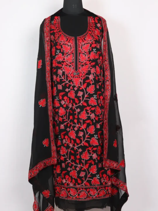 Georgette Chinar Aari and Zari Embroidery Sameera 3pc Black Suit