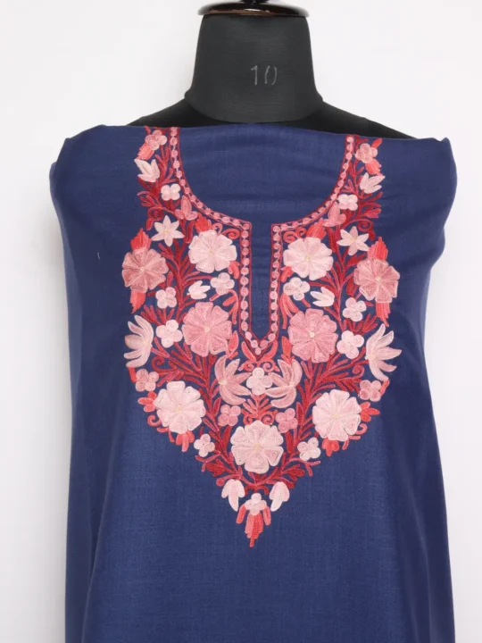 Dark Blue Cotton Aari Work Nusrat 2pc Suit