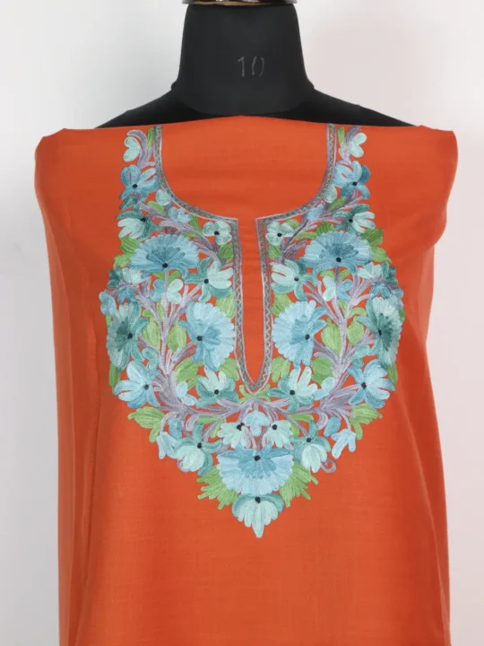 Orange Cotton 2pc Aari Work Suit
