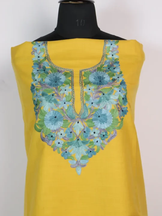 Yellow Cotton Aari Embroidery 2pc Suit