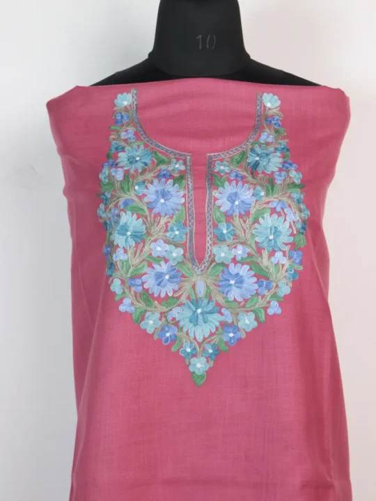 Dark Pink Cotton Aari Work Rafia 2pc Suit