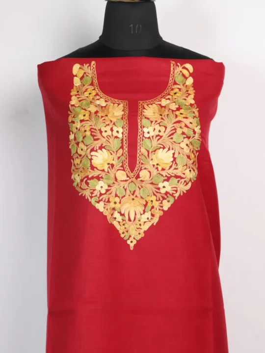 Seema Red Cotton Aari Work 2pc Suit