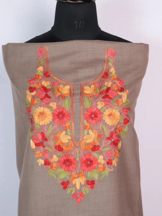 Beige Cotton Aari Embroidery 2pc Fehmeeda Suit