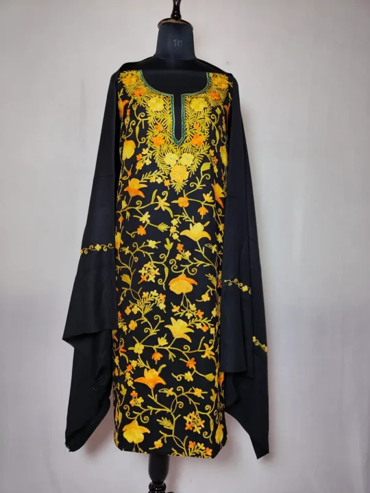 Mehr Black Wool 3pc Salwar Suit with Aari Embroidery