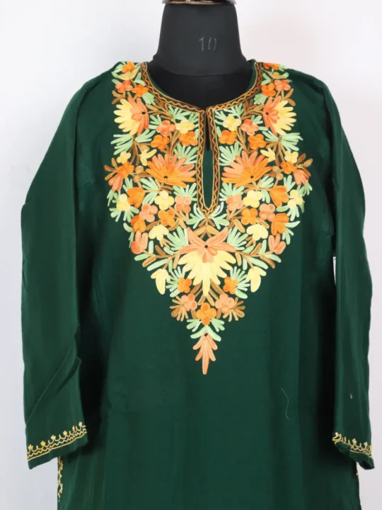 Dark GreenCashmilon Wool Aari Embroidery Pheran