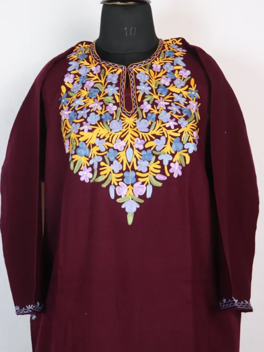 Cashmilon Wool Aari Embroidery Magenta Pheran