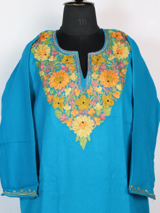 Blue Cashmilon Wool Aari Work Pheran