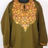 Mehndi Green Cashmilon Wool Pheran with Aari Embroidery