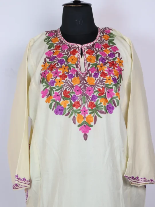 Off-White Cashmilon Wool Aari Embroidery Pheran