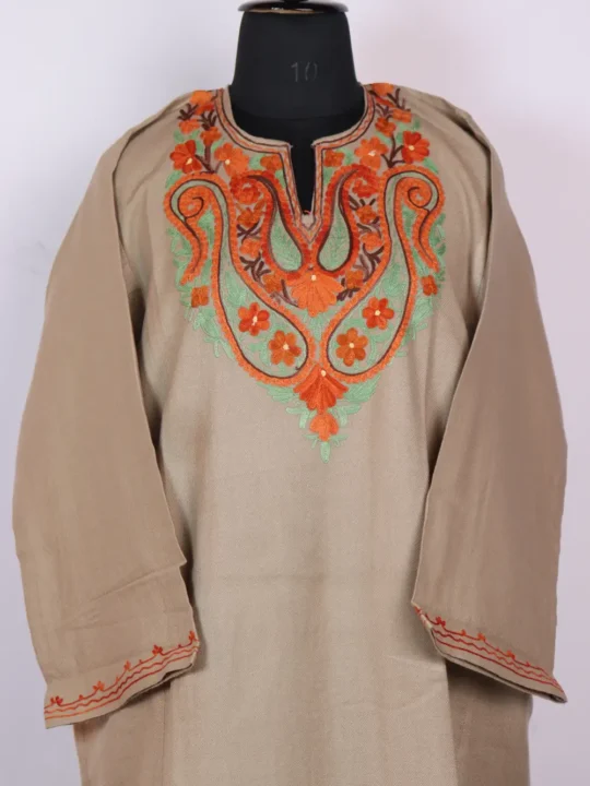 Cashmilon Wool Grey Pheran with Aari Work