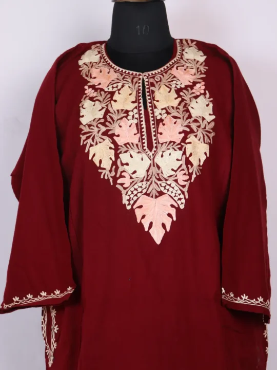 Red Cashmilon Wool Aari Embroidery Pheran