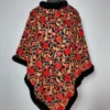 Safiya Black Jama Fur Poncho in Cashmilon with Aari Embroidery