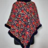 Blue Cashmilon Aari Embroidery Fur Jama Poncho