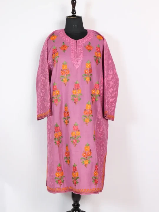 Rukhsana Raffal Wool Aari Embroidery Pink Pheran