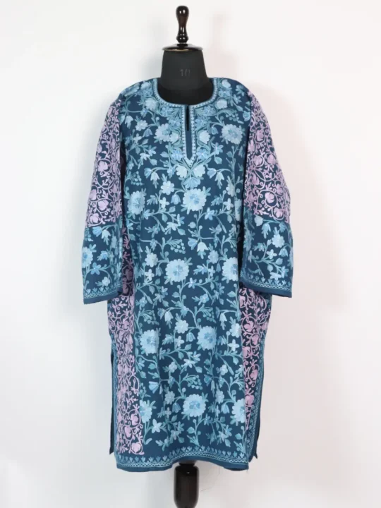 Blue Raffal Aari Embroidery Woolen Pheran