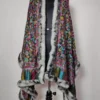 Kashmiri Black Kani Fur Stole with Floral - Striped Design