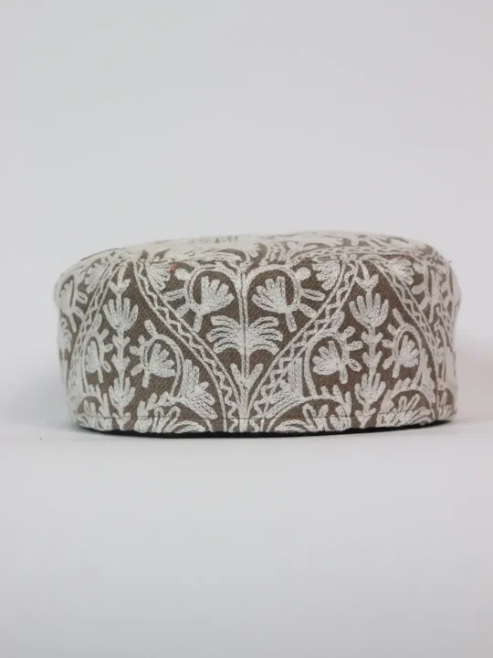 Beige Wool Aari Embroidery Wool Cap