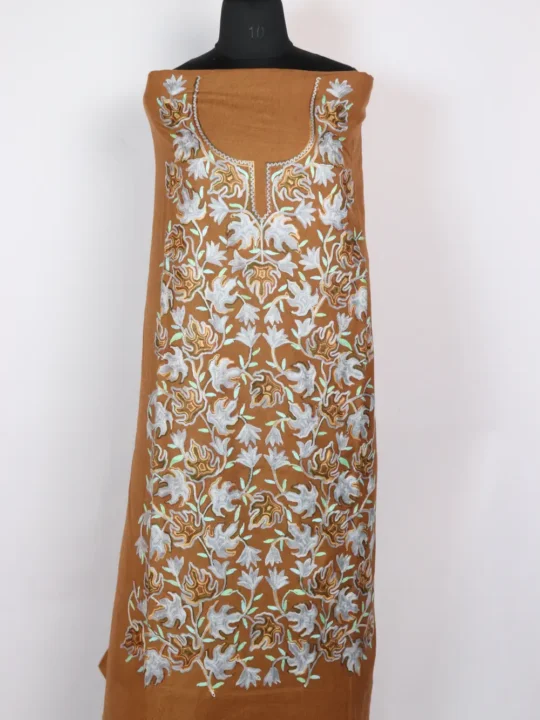 Hiba Brown Crush Cotton 2pc Suit with Chinar Aari Work