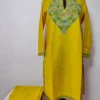 Mustard Cotton Muneera Kurti Set featuring Aari Work