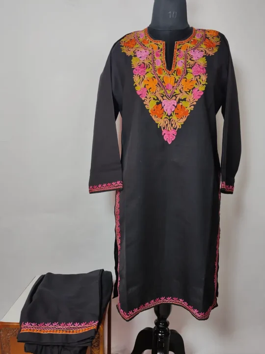 Black Cotton Kurti Set with Aari Work