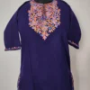 Classic Dark Blue Aari Embroidered Kids Cashmilon Wool Pheran (4-5 y)