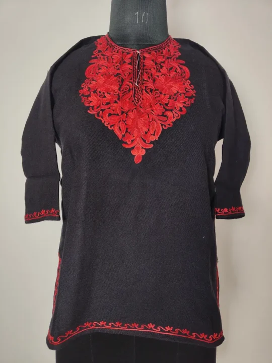 Cashmilon Wool Black Aari Embroidery Kids Pheran