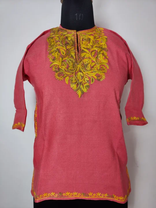 Aari Work Cashmilon Wool Pink Kids Pheran