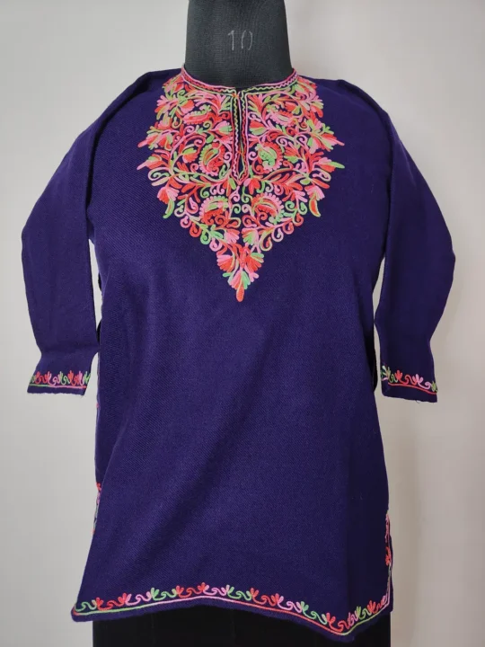 Aari Work Cashmilon Wool Pink Kids Pheran