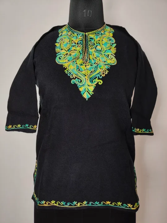 Kids Black Pheran in Cashmilon Wool with Aari Embroidery