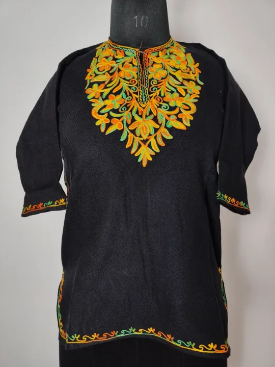 Aari Embroidery Cashmilon Wool Kids Black Pheran