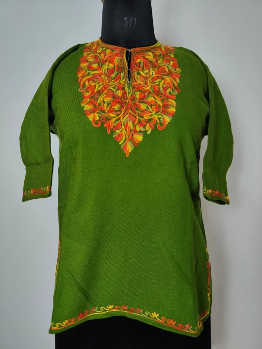 Kids Cashmilon Green Aari Work Black Pheran