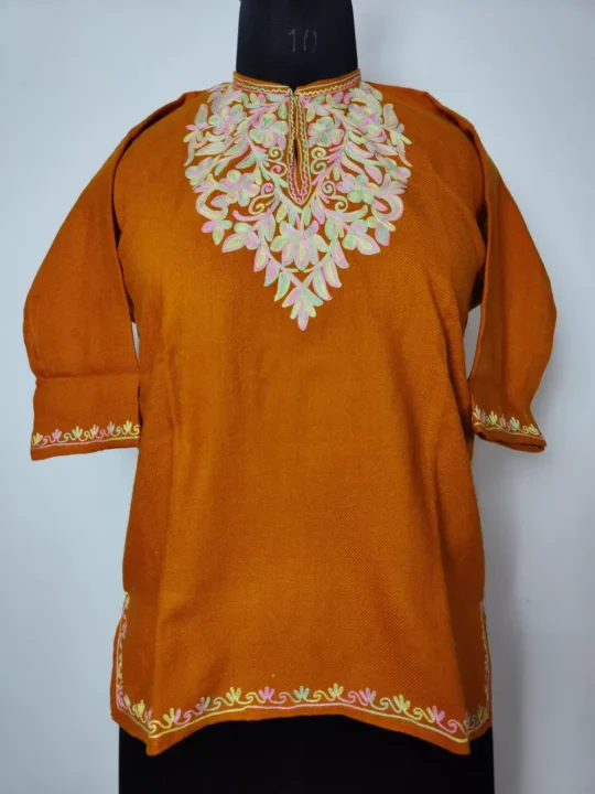 Mustard Pheran for Kids in Cashmilon Wool with Aari Embroidery (4-5 years)