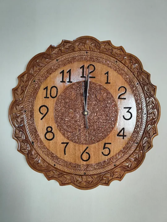 Luxury Kashmiri Walnut Wood Wall Clock – Handcrafted Elegance | 14inch