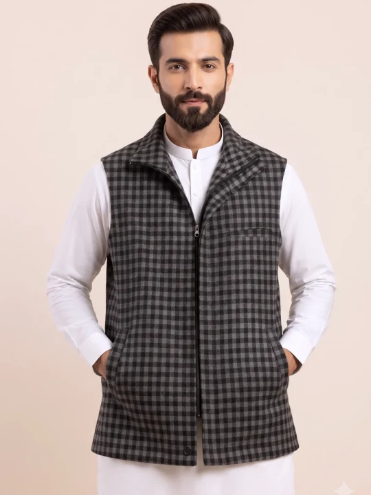 Grey Kashmiri Tweed Half Jacket for Men