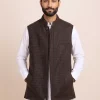 Dark Brown and Black Check Kashmiri Tweed Half Jacket for Men