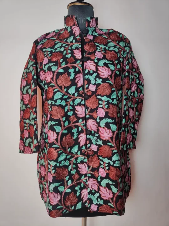 Black All-over Chinar Aari Embroidery Zehra Short Cashmilon Jacket