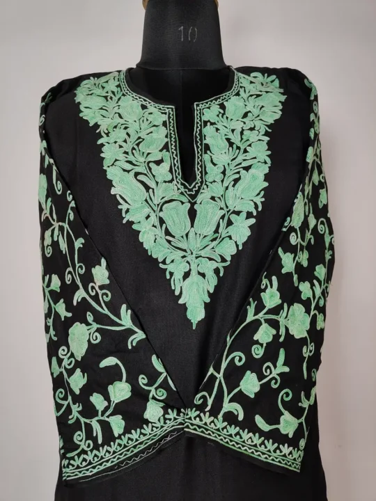 Mehnaz Black Long Cotton Aari Sleeve Embroidery Kurti