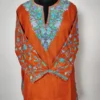 Aari Work Anahita Short Cotton Sleeve Embroidery Rust Kurti