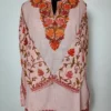 Aari Sleeve Embroidery Pink Short Cotton Mehr Kurti