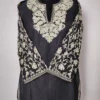 Black Short Cotton Kurti with Aari Sleeve Embroidery