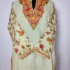 Cream Cotton Sleeve Aari Embroidery Short Kurti