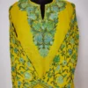 Mustard Aari Cotton Long Kurti with Sleeve Embroidery