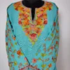 Light Blue Long Aari Cotton Sleeve Work Kurti