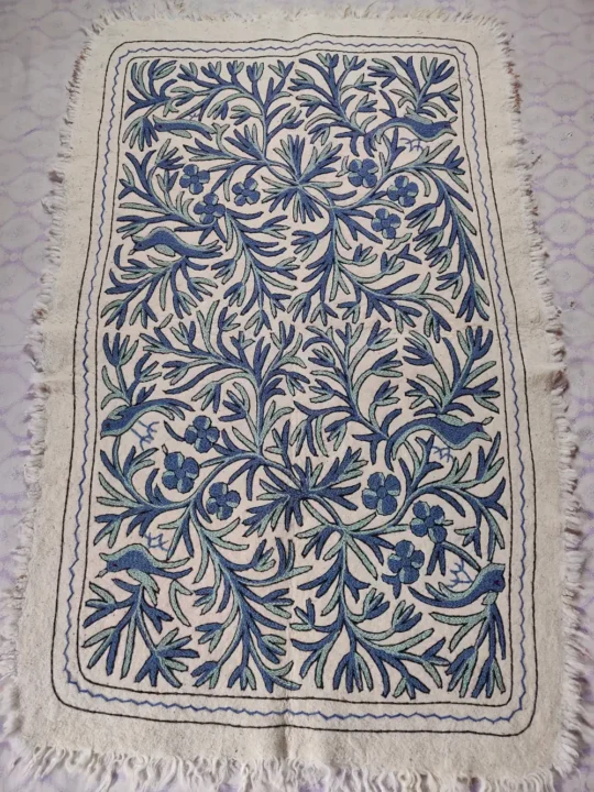 Wool Namda Crafted with Blue Thread Hand Aari Work in Large 6×4
